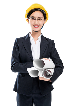 戴着安全帽的女工程师图片