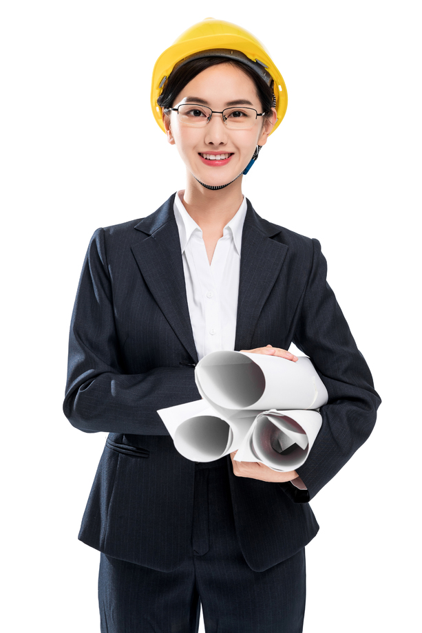 戴着安全帽的女工程师图片