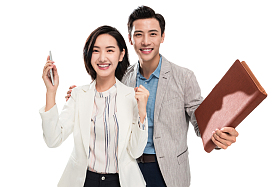 年轻商务人士欢呼庆祝照片