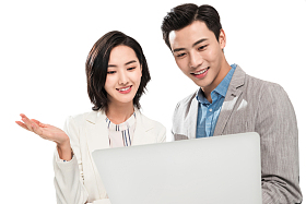 商务团队看电脑讨论工作图片