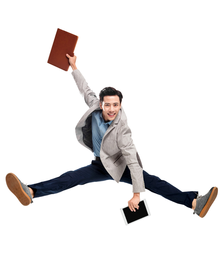 快乐跳跃的青年商务男士