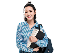 拿着书本的快乐女学生照片