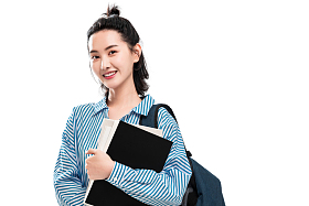 拿着书本的快乐女学生