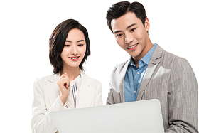 商务团队看电脑讨论工作图片