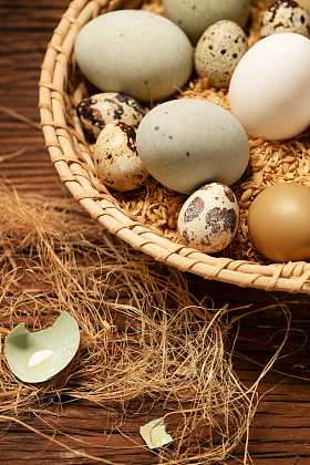 一筐蛋类和蛋壳图片