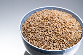 灰色背景下的一碗燕麦米图片