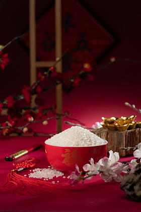 中国传统特色瓷碗盛大米