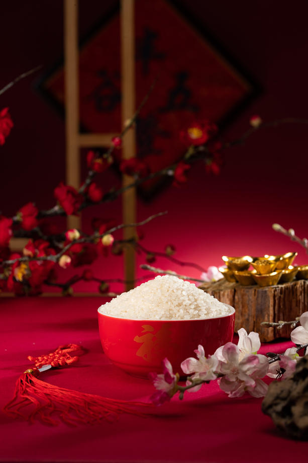 中国传统特色瓷碗盛大米图片