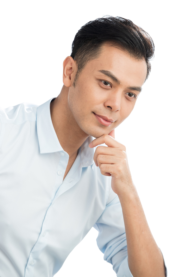 手托下巴思考的商务男子 手托下巴思考的商务男子