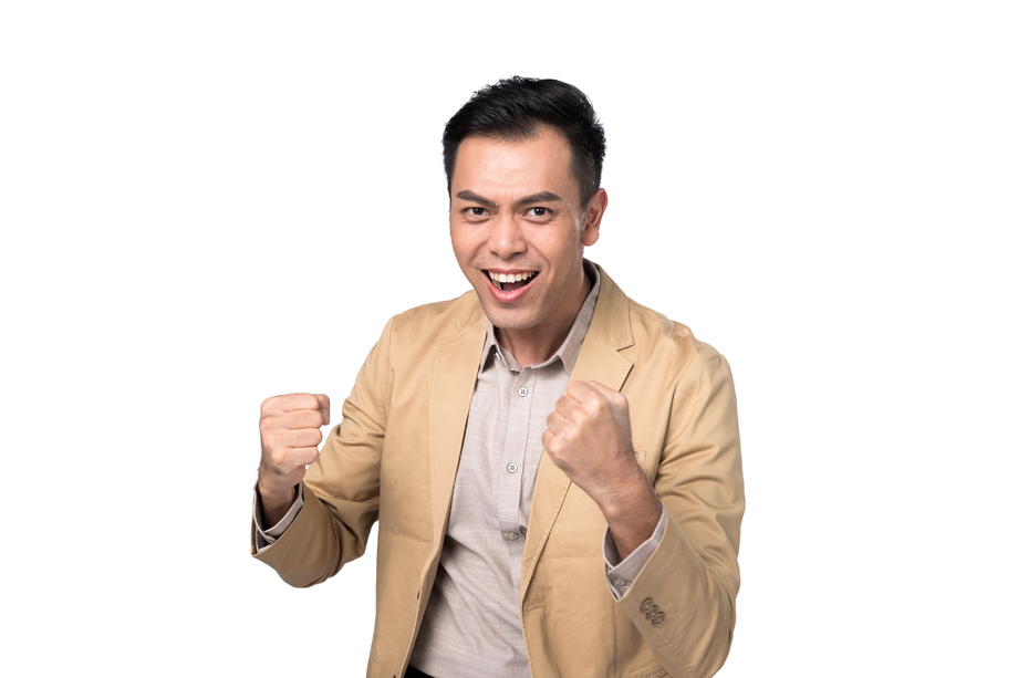 庆祝成功的中年男人 庆祝成功的中年男人